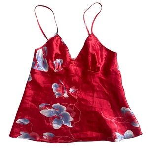LA VIE EN ROSE RED FLORAL SILK TANK TOP SIZE SMALL